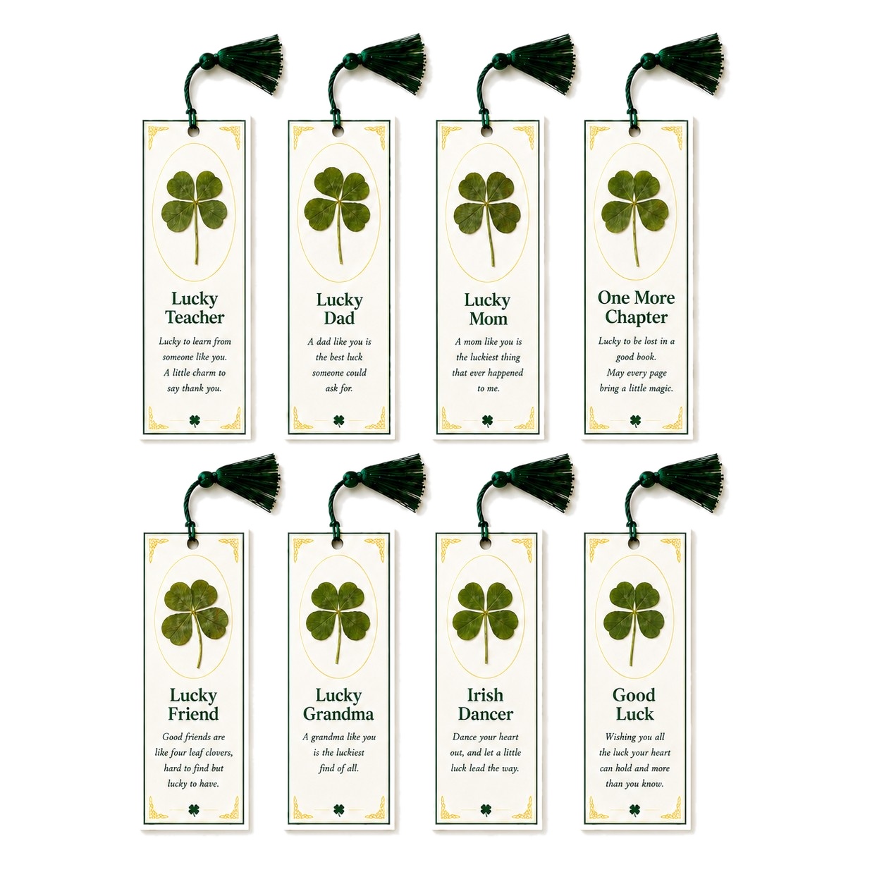 Personalized clover bookmarks in many designs